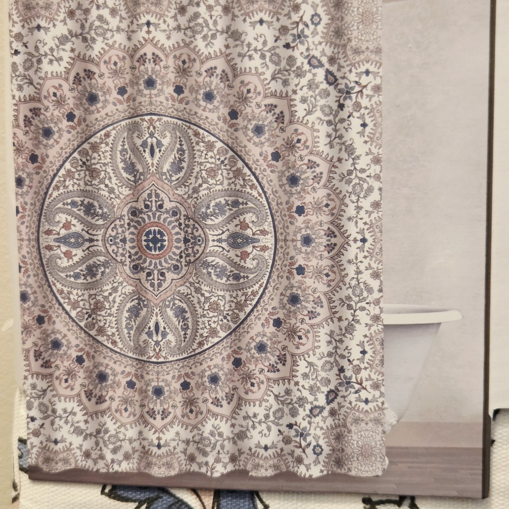 Envogue Mandala Shower Curtain - Blue and Cream